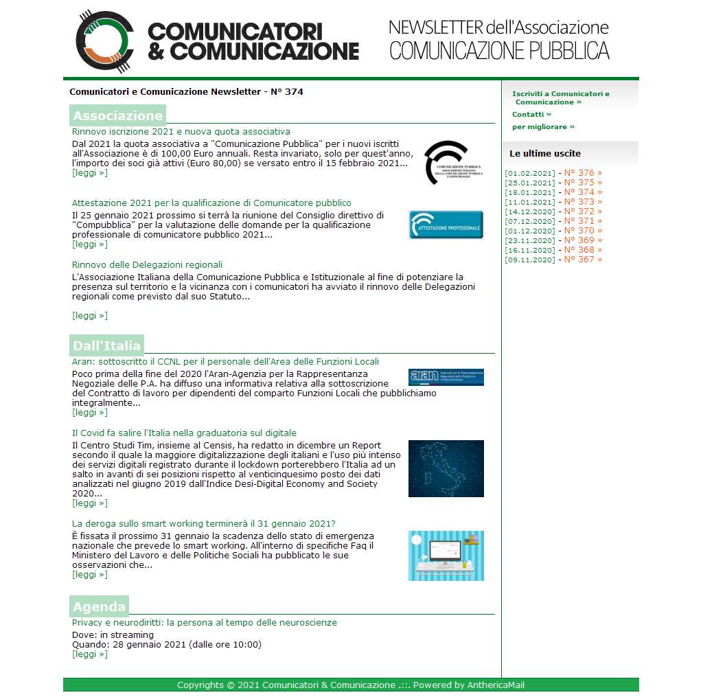 Comunicatori e Comunicazione n° 374 - 18 gennaio 2021