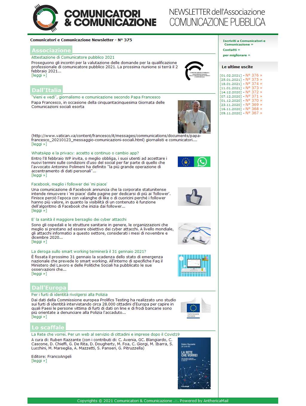 Comunicatori e Comunicazione n° 375 - 25 gennaio 2021