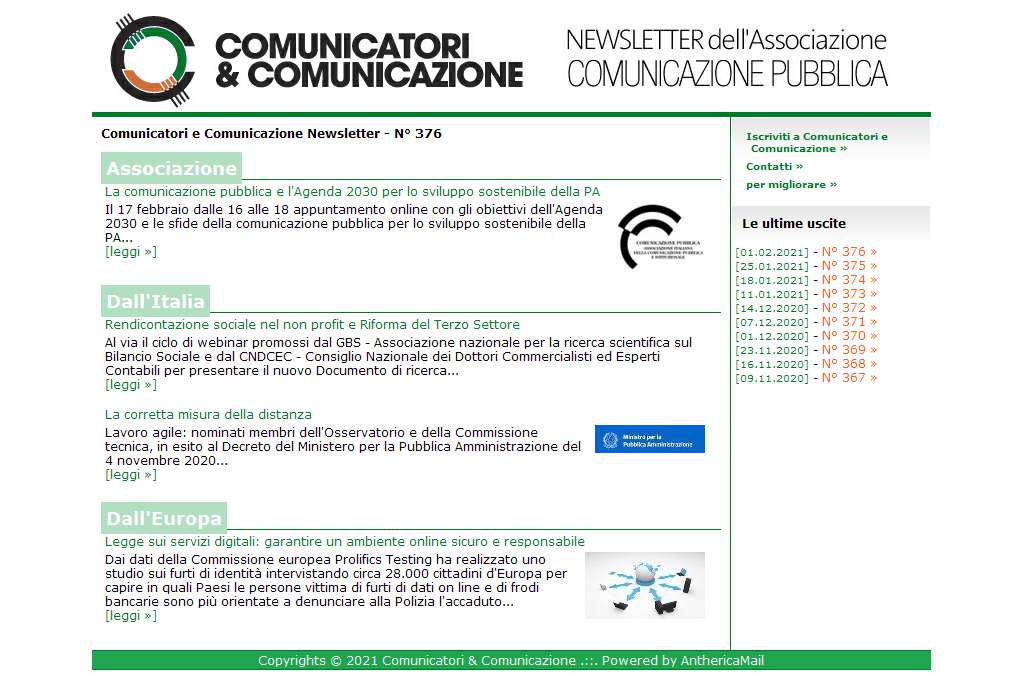 Comunicatori e Comunicazione n° 376 - 1 febbraio 2021
