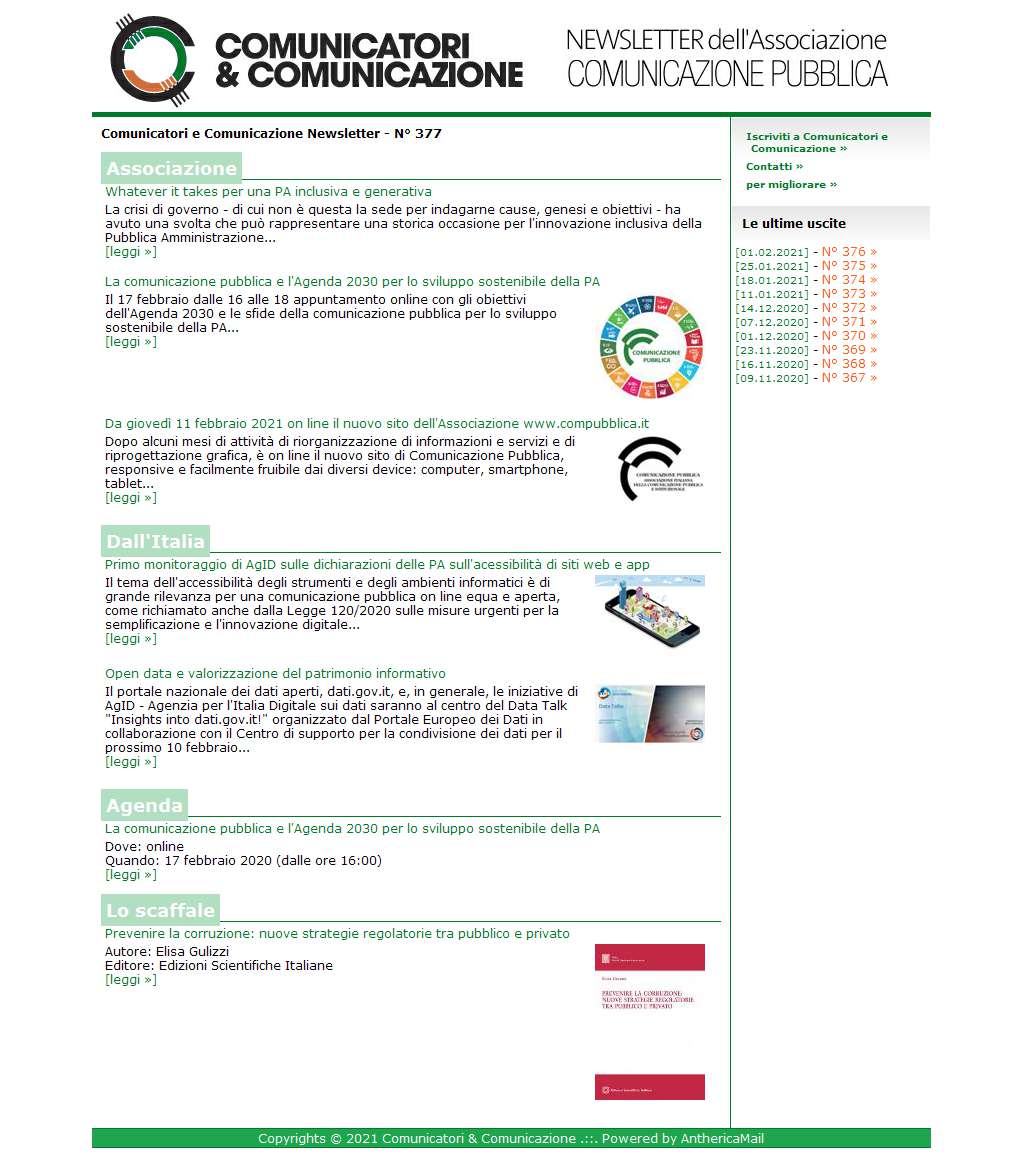 Comunicatori e Comunicazione n° 377 - 8 febbraio 2021