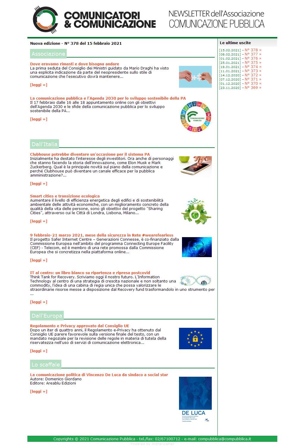 Comunicatori e Comunicazione n° 378 - 15 febbraio 2021