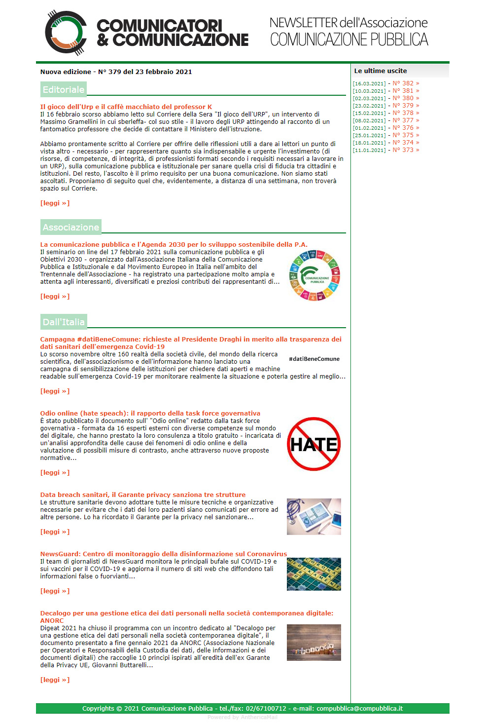 Comunicatori e Comunicazione n° 379 - 22 febbraio 2021