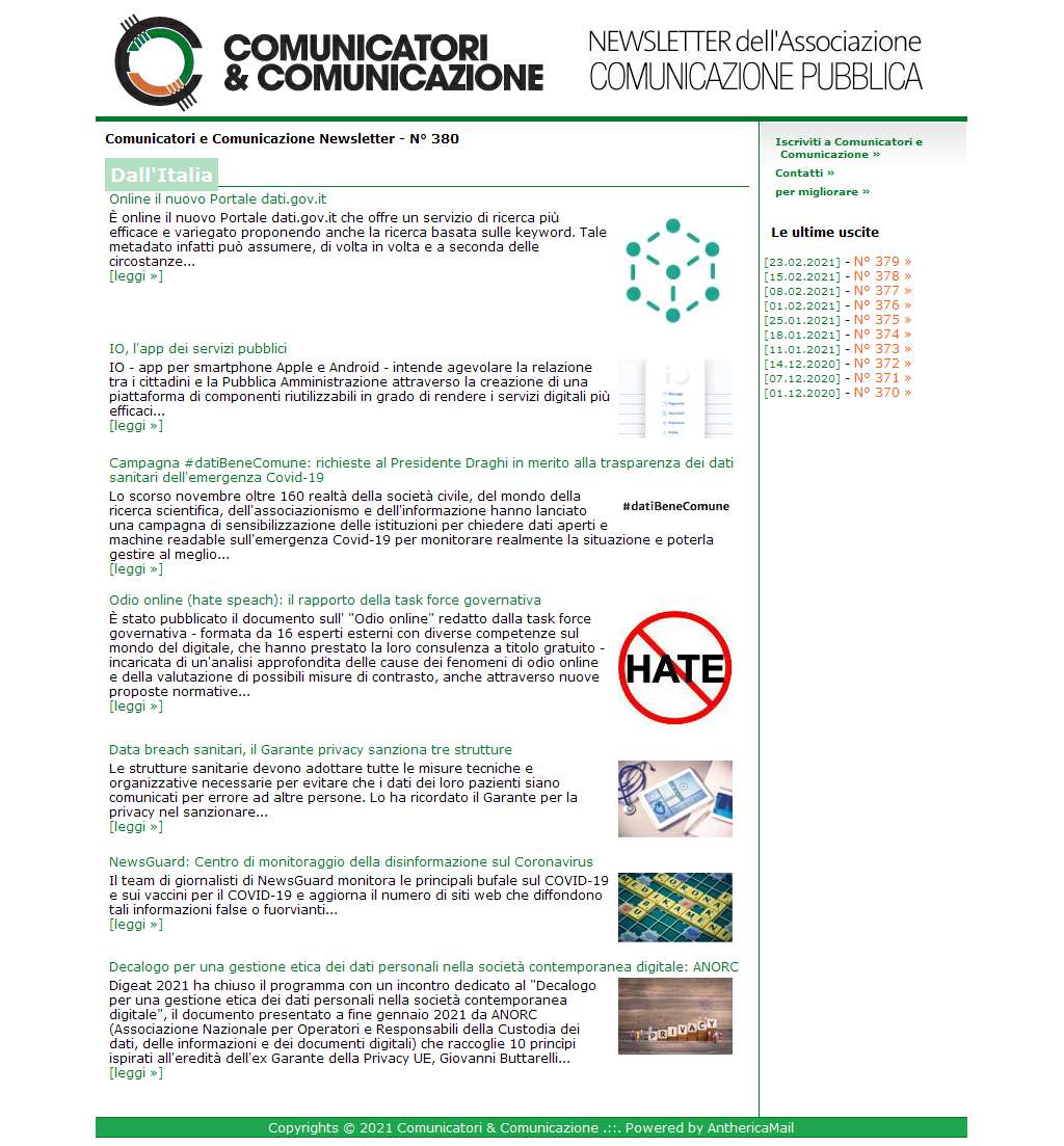 Comunicatori e Comunicazione n° 380 - 1 marzo 2021