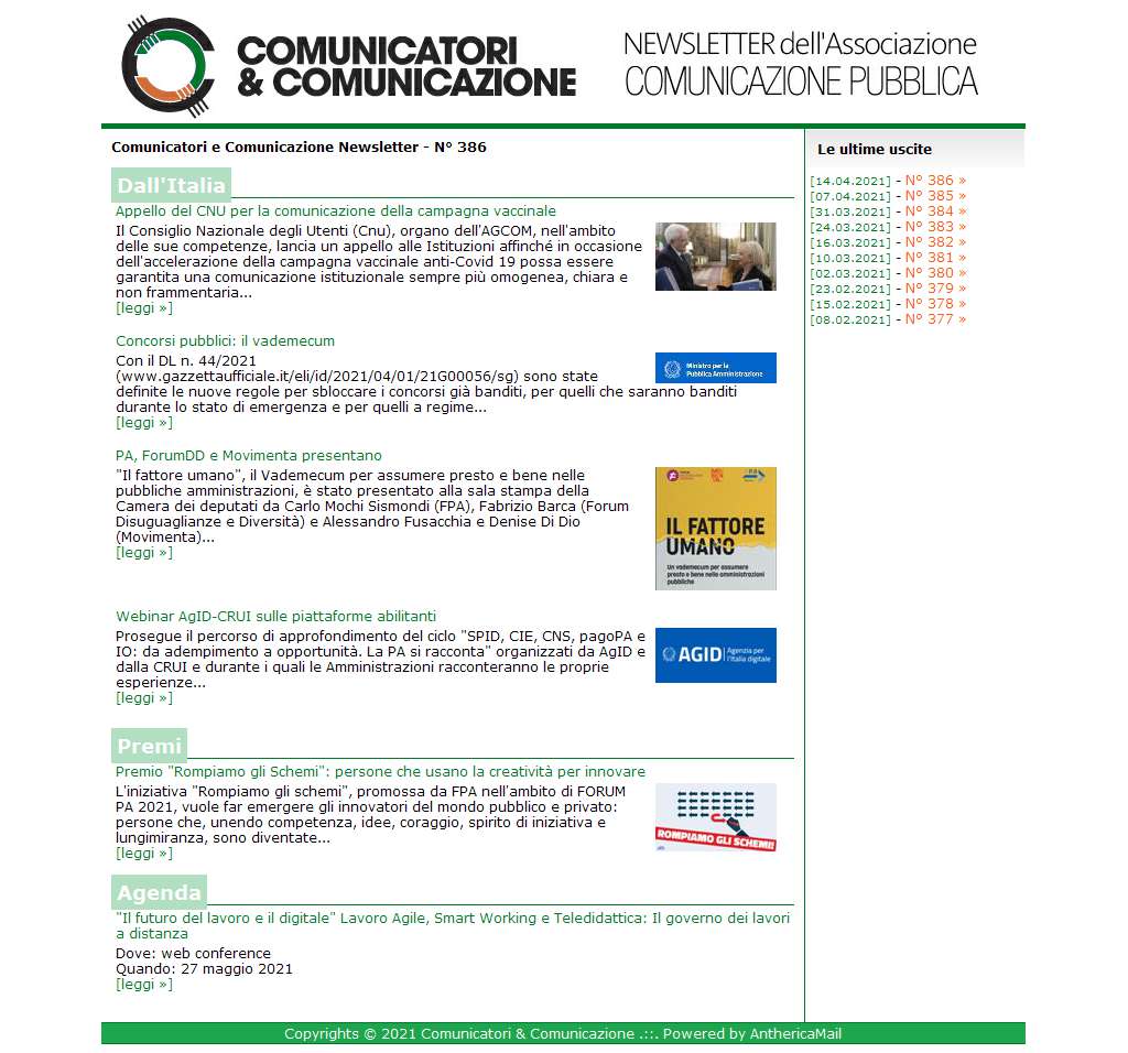 Comunicatori e Comunicazione n° 386 - 14 aprile 2021