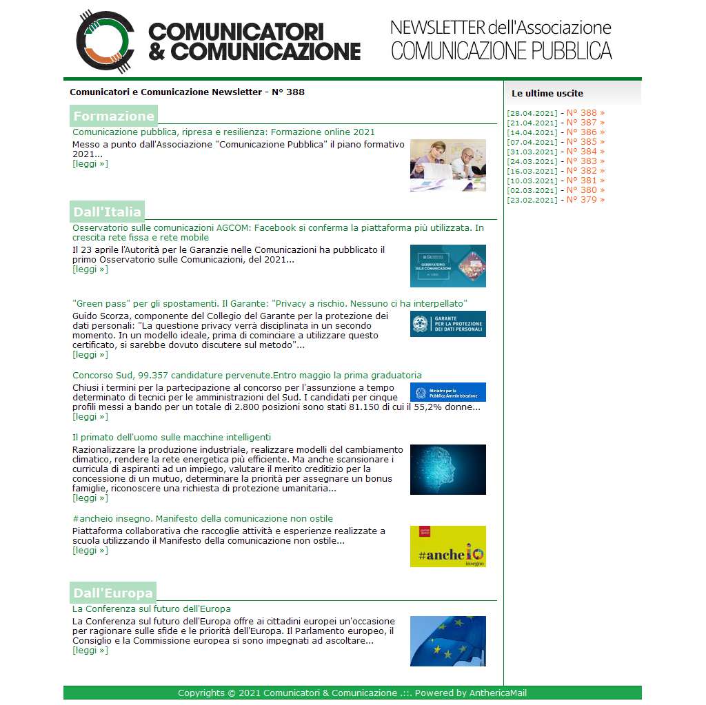 Comunicatori e Comunicazione n° 388 - 28 aprile 2021