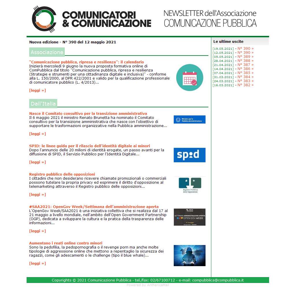 Comunicatori e Comunicazione n° 390 - 12 maggio 2021