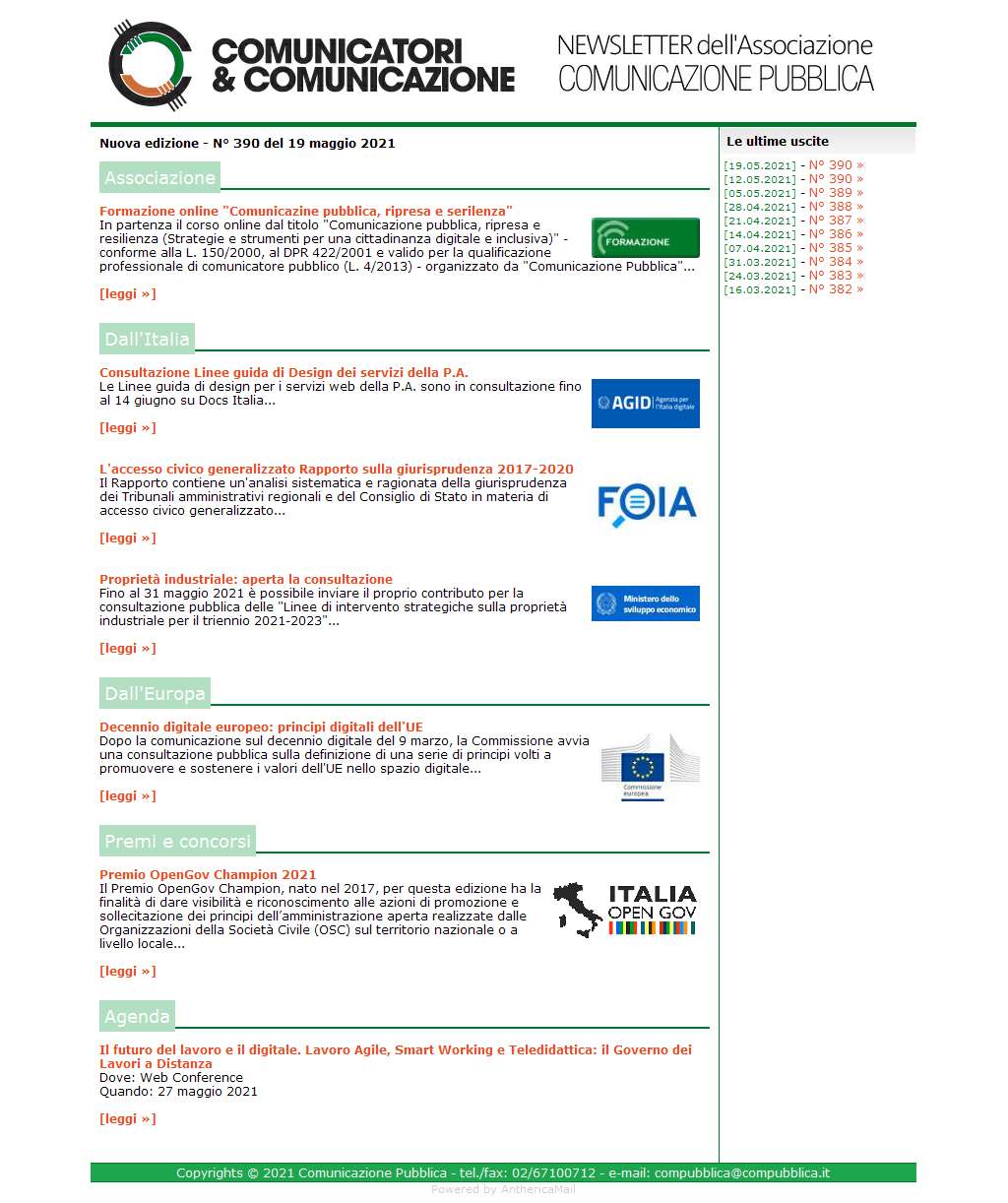 Comunicatori e Comunicazione n° 391 - 19 maggio 2021