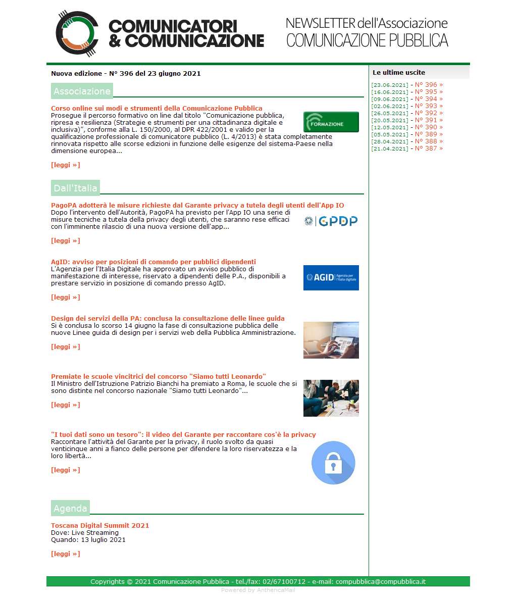 Comunicatori e Comunicazione n° 396 - 23 giugno 2021