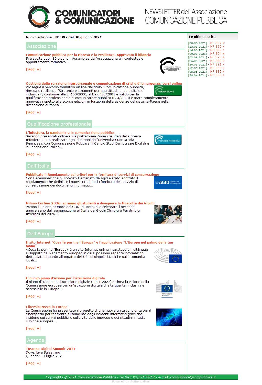 Comunicatori e Comunicazione n° 397 - 30 giugno 2021