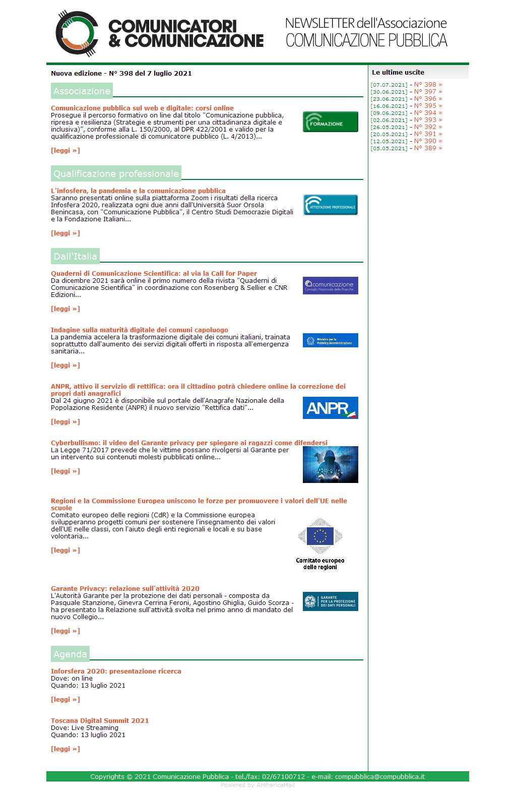 Comunicatori e Comunicazione n° 398 - 7 luglio 2021