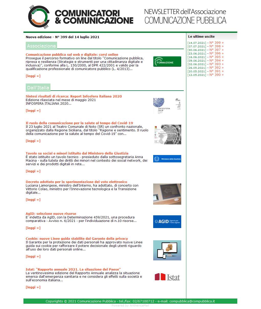Comunicatori e Comunicazione n° 399 - 14 luglio 2021