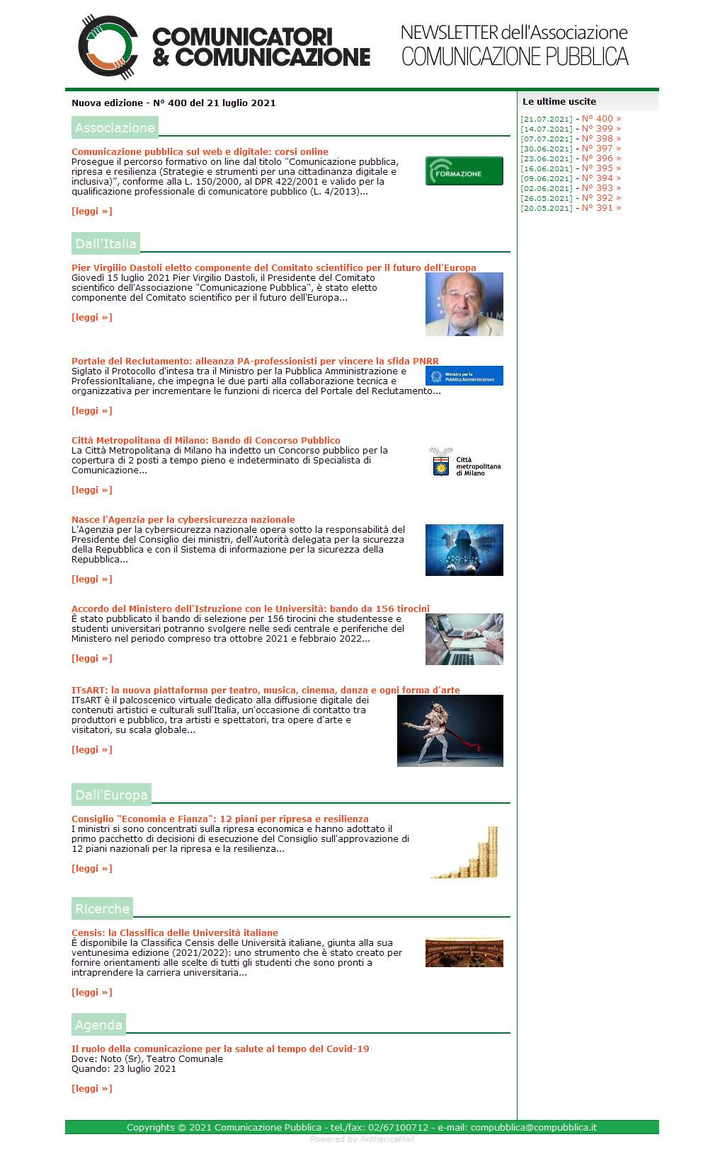 Comunicatori e Comunicazione n° 400 - 21 luglio 2021