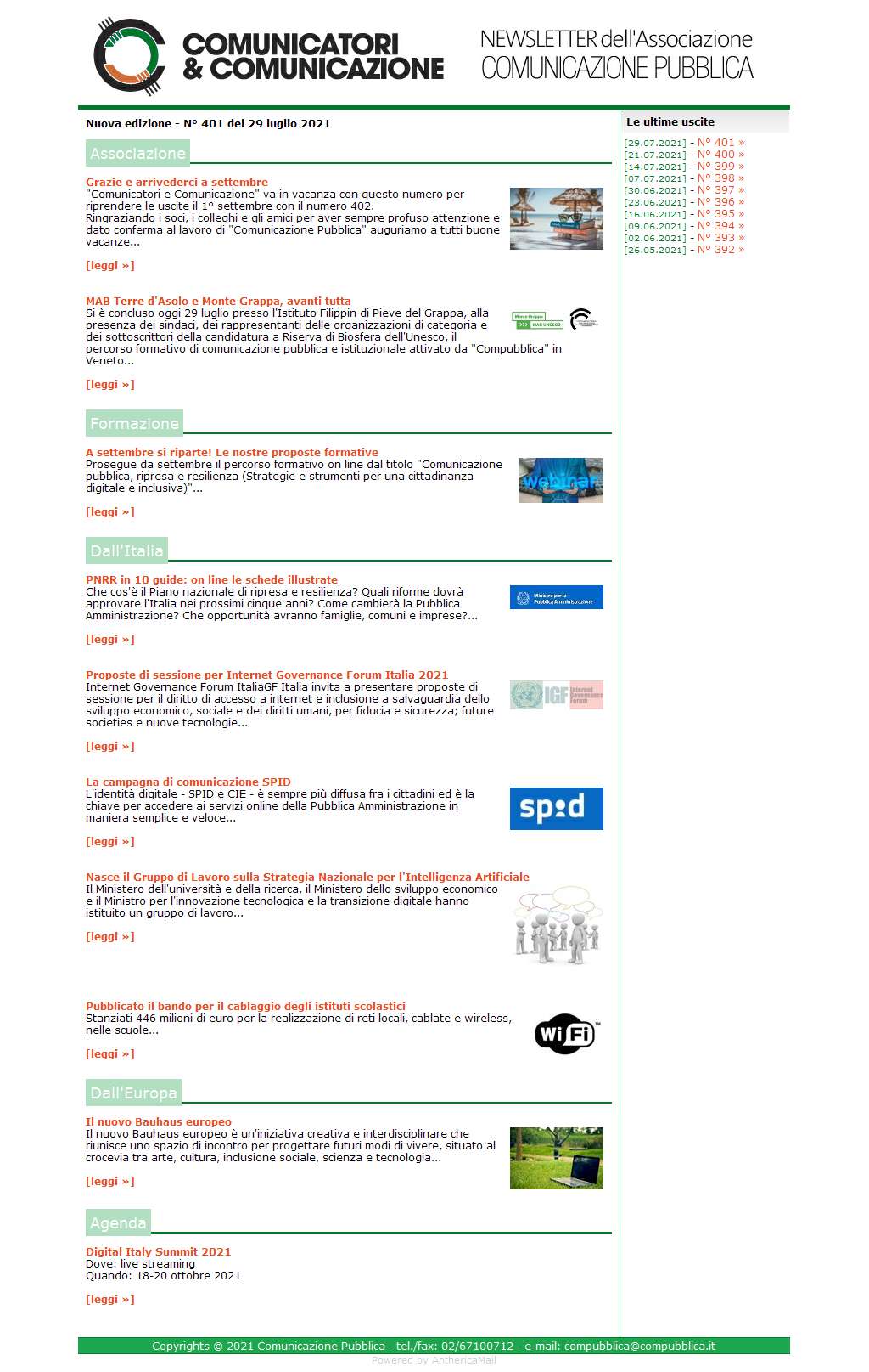 Comunicatori e Comunicazione n° 401 - 29 luglio 2021