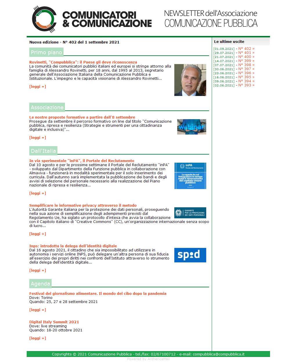 Comunicatori e Comunicazione n° 402 - 1 settembre 2021