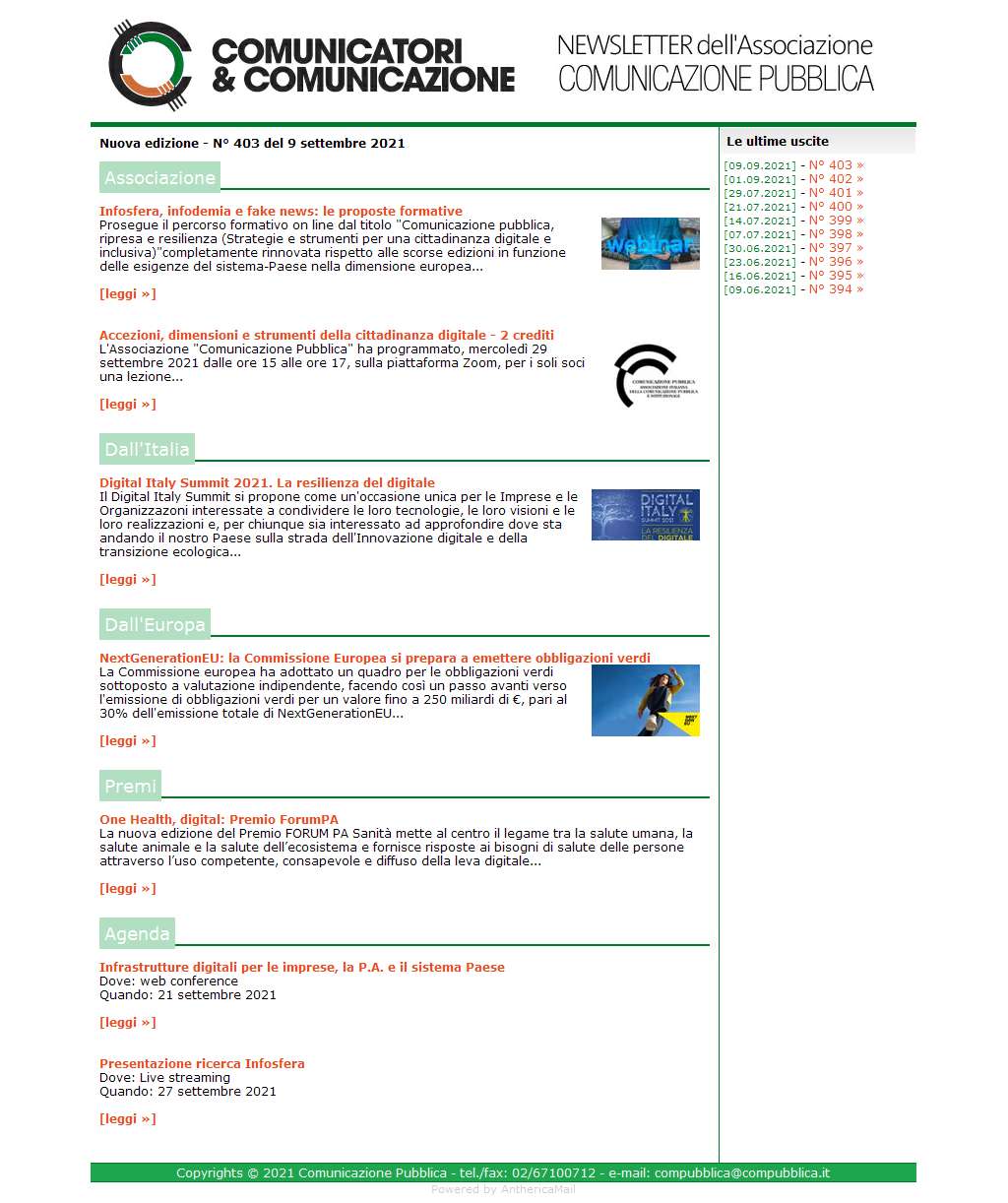Comunicatori e Comunicazione n° 403 - 8 settembre 2021