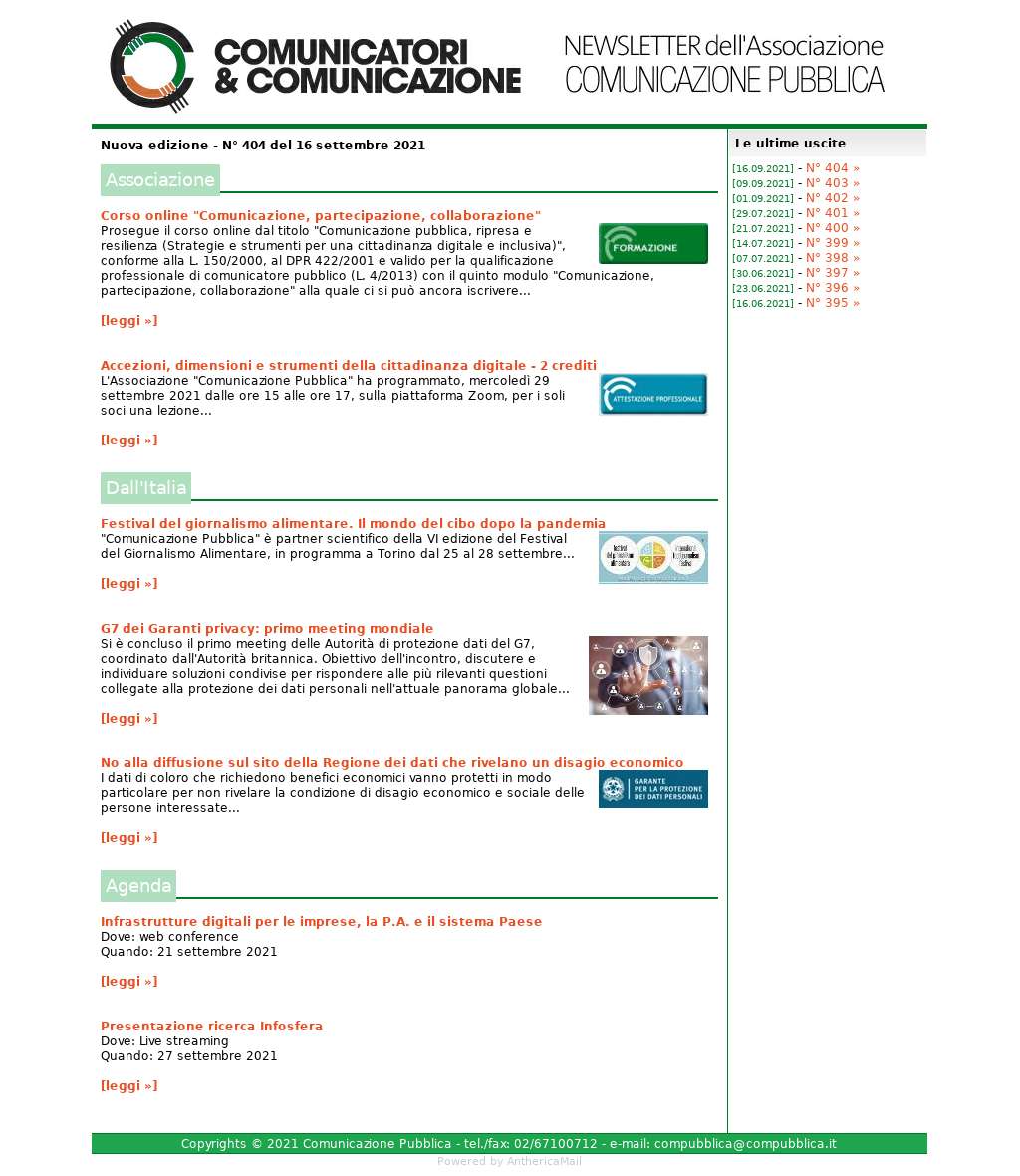 Comunicatori e Comunicazione n° 404 - 15 settembre 2021