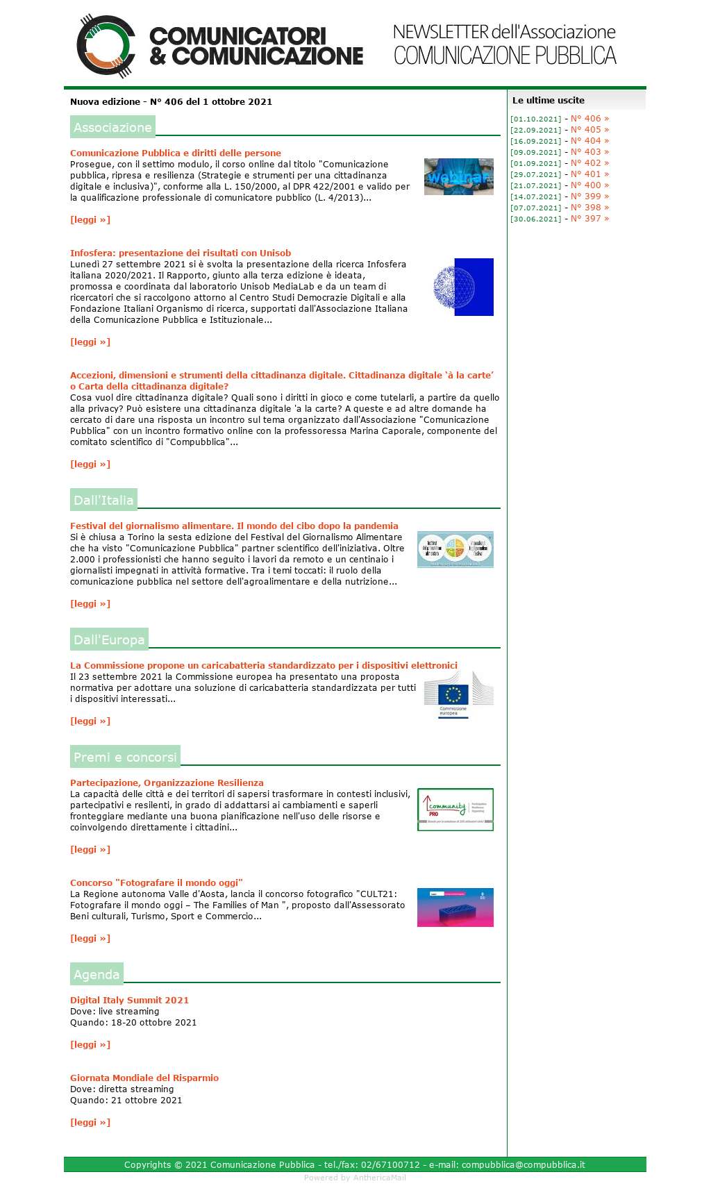 Comunicatori e Comunicazione n° 406 - 29 settembre 2021