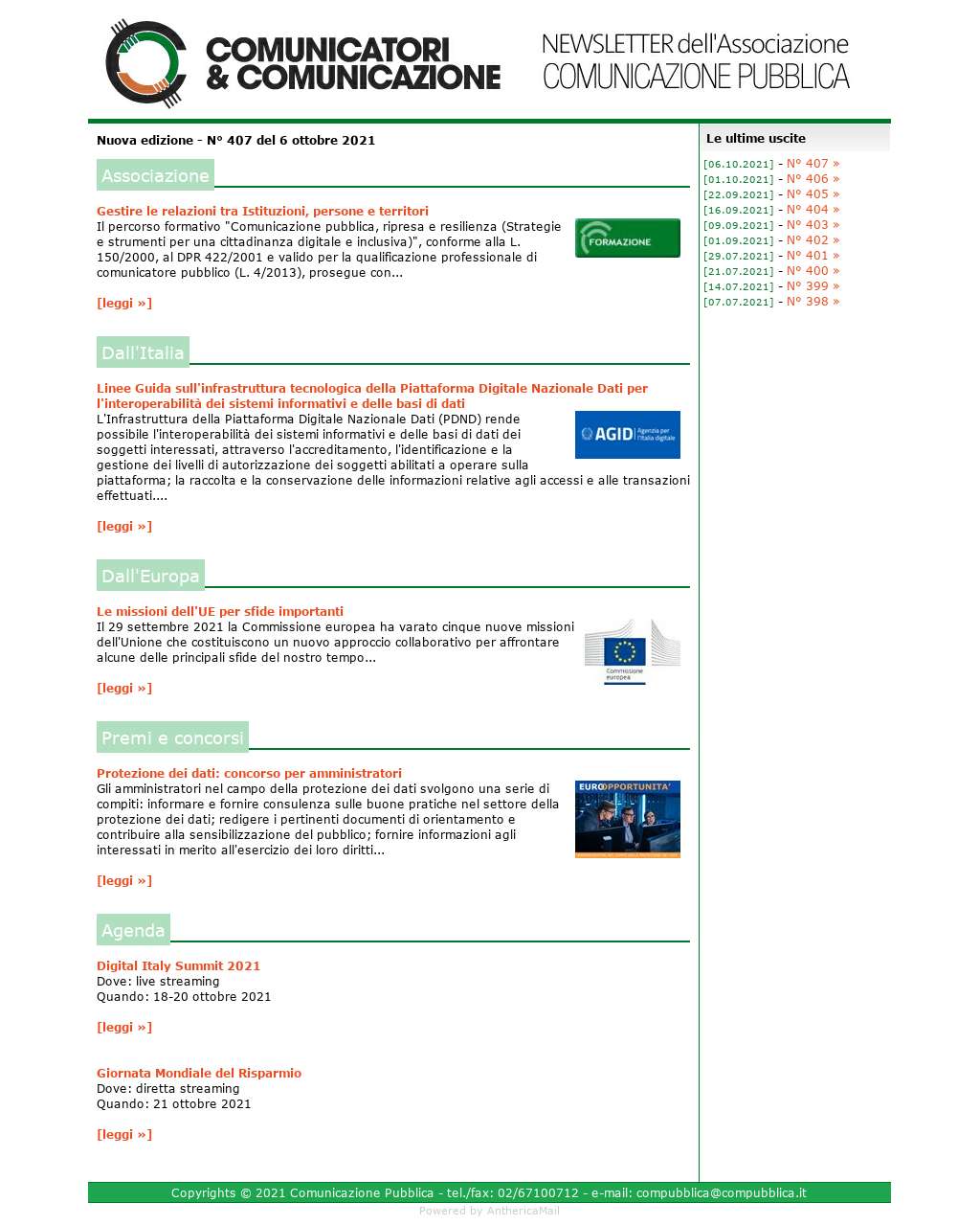 Comunicatori e Comunicazione n° 407 - 6 ottobre 2021
