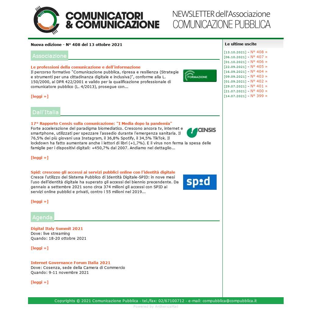 Comunicatori e Comunicazione n° 408 - 13 ottobre 2021