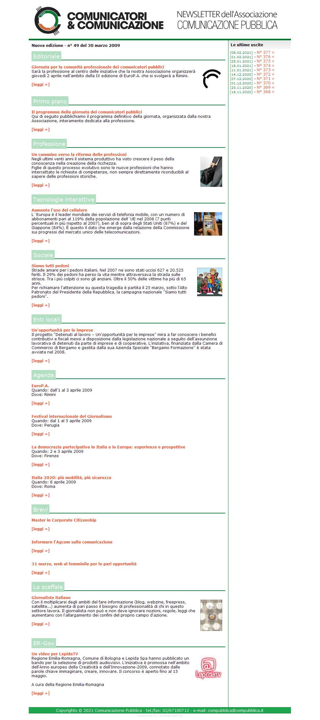 Comunicatori e Comunicazione Newsletter  n� 49-30 marzo 2009