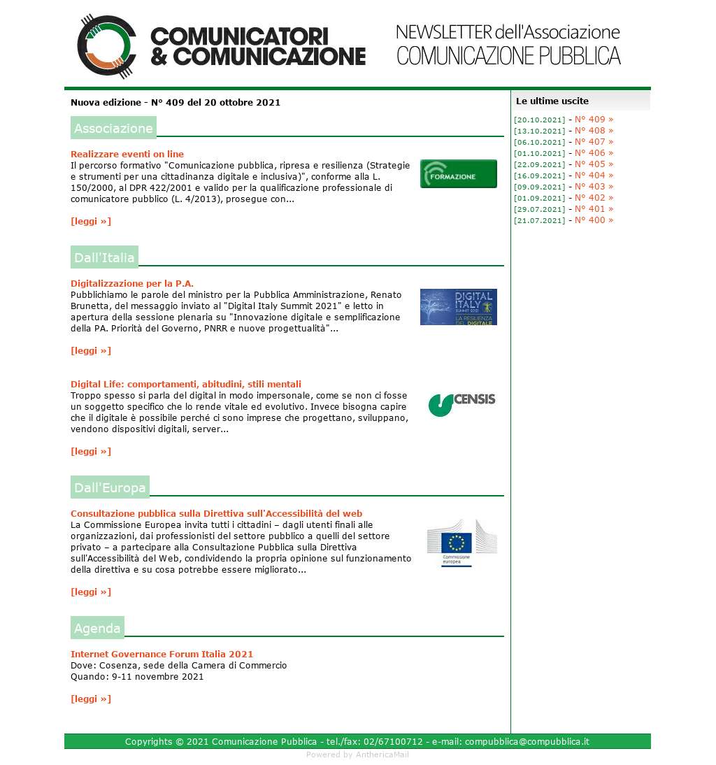 Comunicatori e Comunicazione n° 409 - 20 ottobre 2021