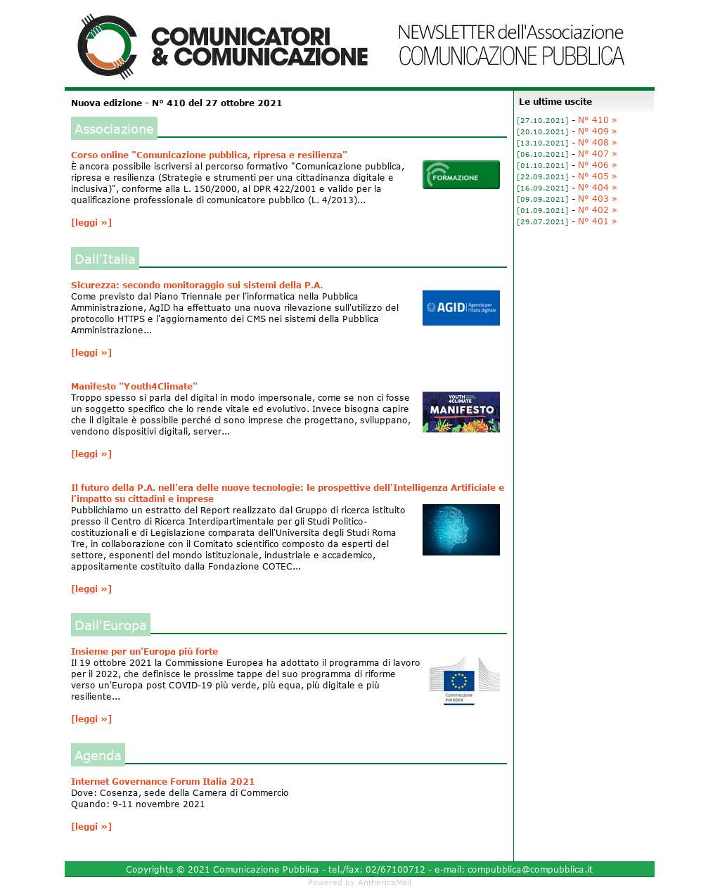 Comunicatori e Comunicazione n° 410 - 27 ottobre 2021