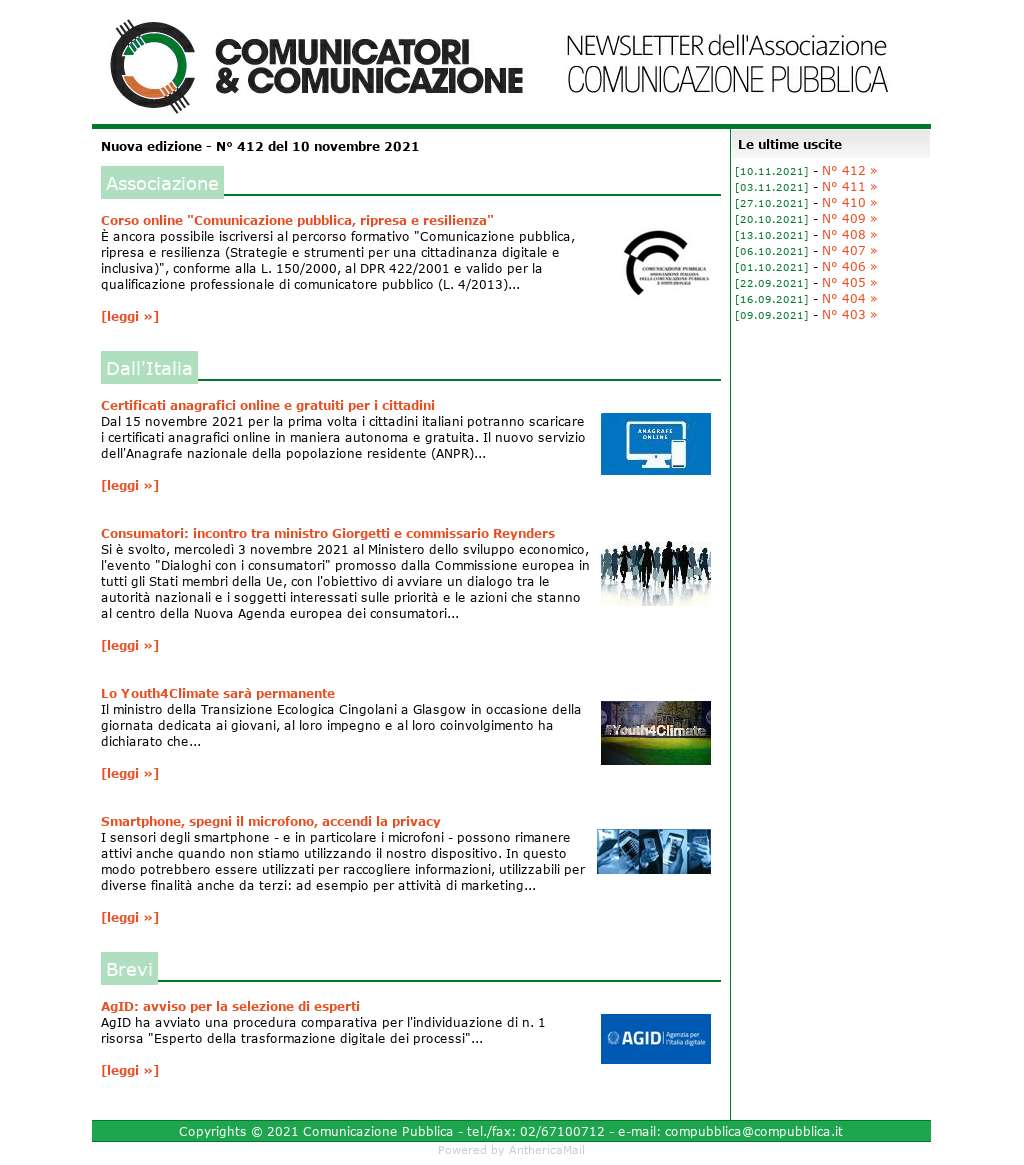 Comunicatori e Comunicazione n° 412 - 10 novembre 2021