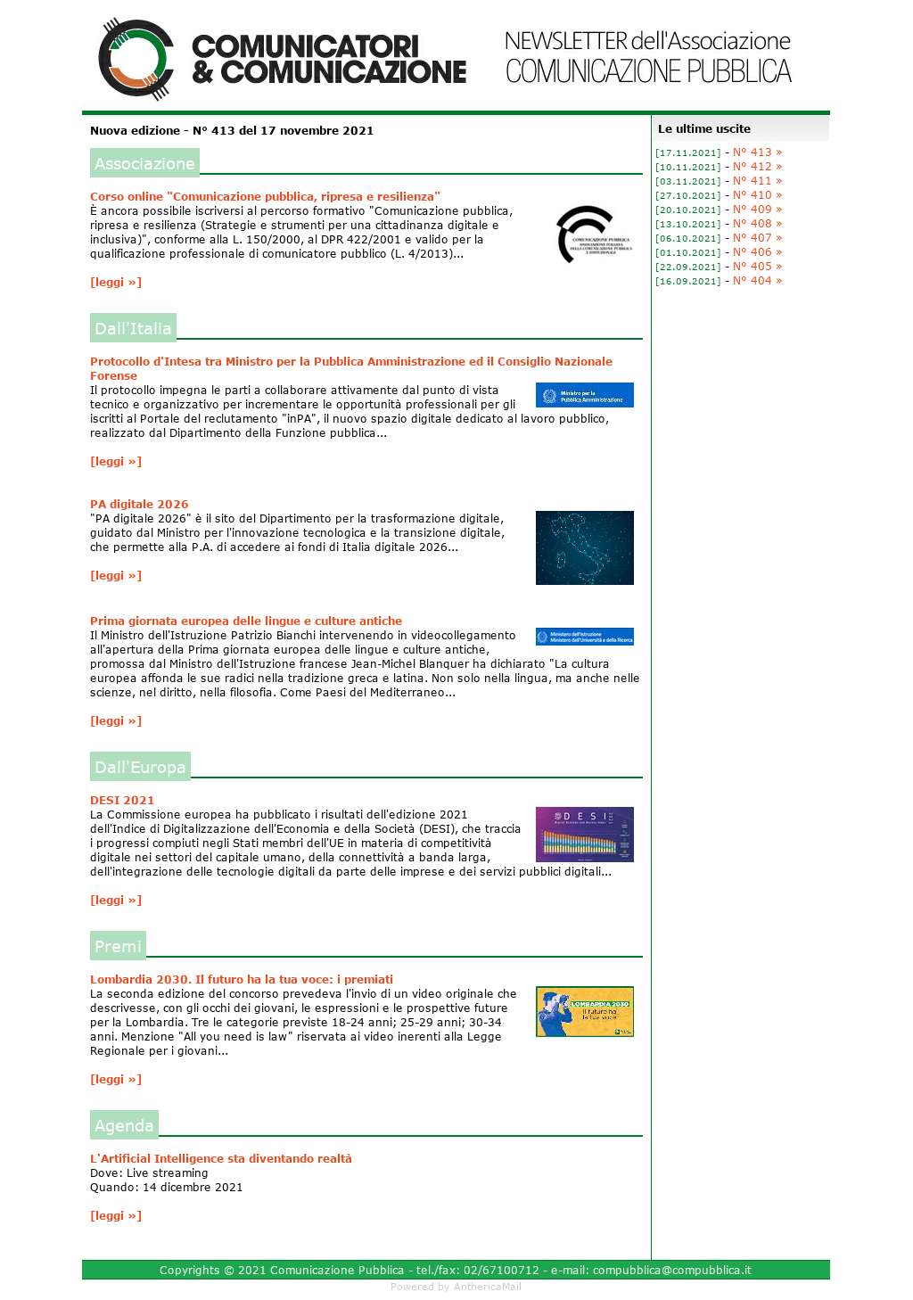 Comunicatori e Comunicazione n° 413 - 17 novembre 2021