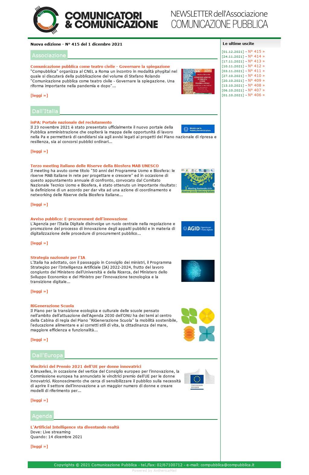 Comunicatori e Comunicazione n° 415 - 1 dicembre 2021