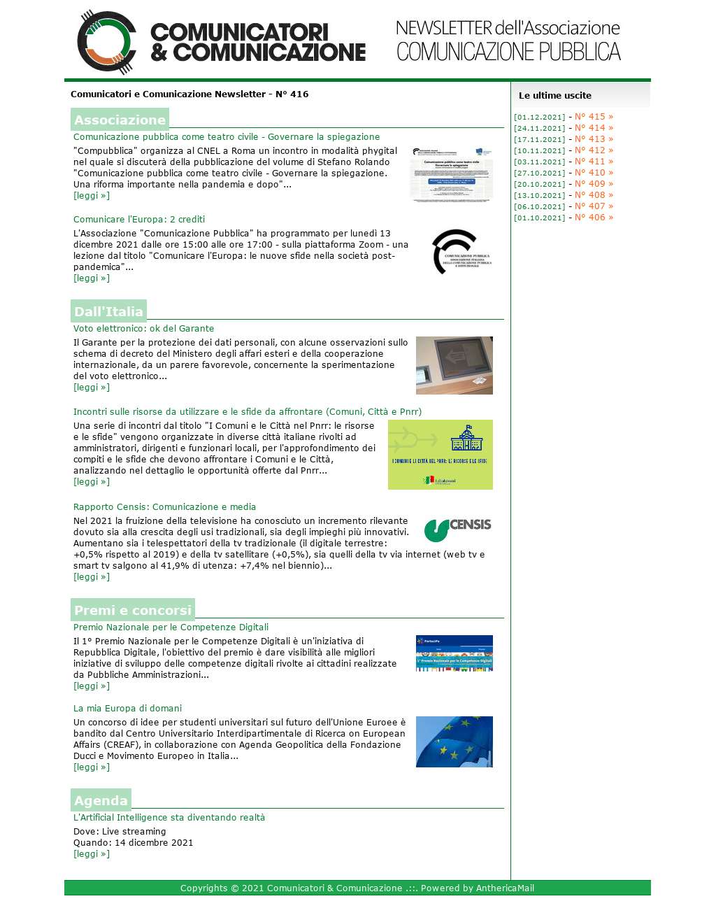 Comunicatori e Comunicazione n° 416 - 9 dicembre 2021