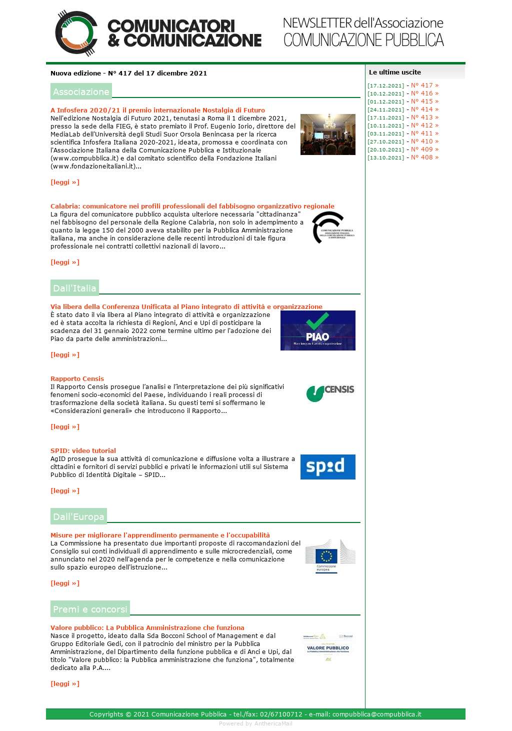 Comunicatori e Comunicazione n° 417 - 17 dicembre 2021