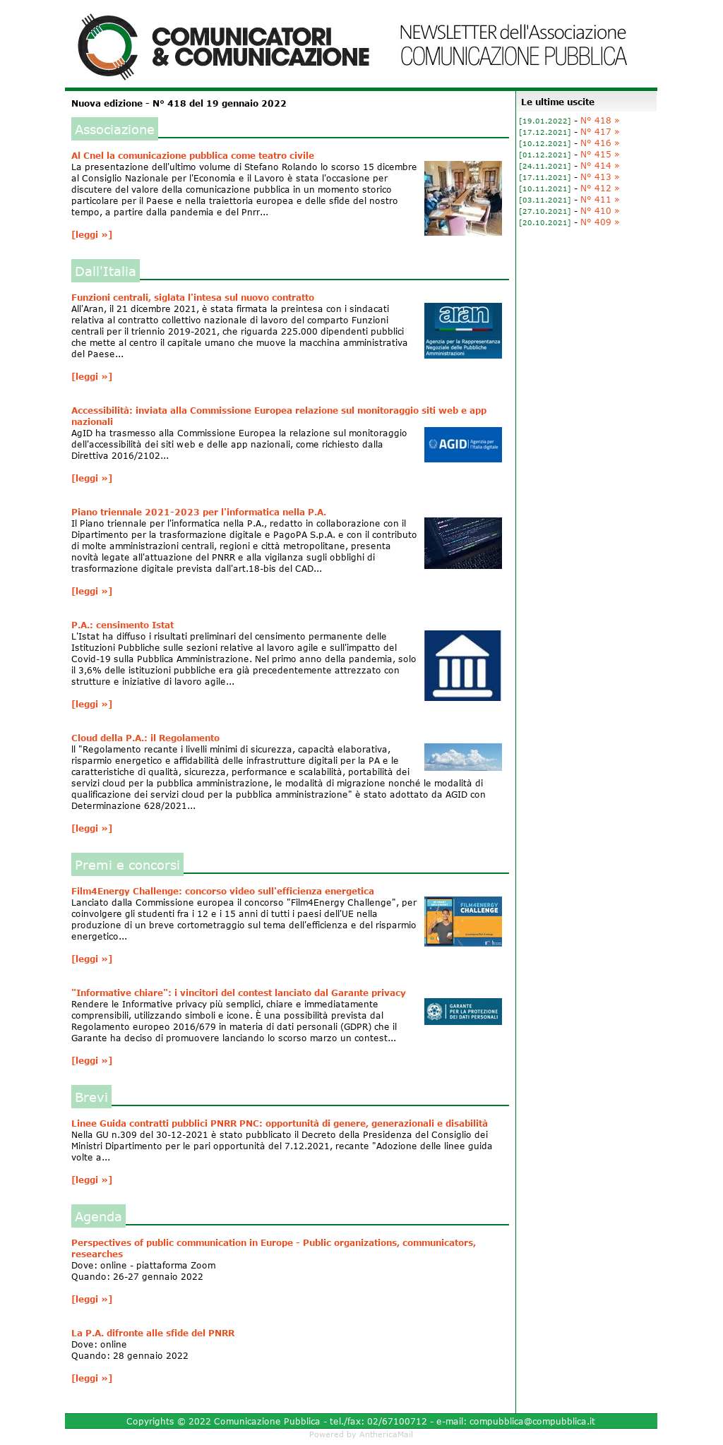 Comunicatori e Comunicazione n° 418 - 19 gennaio 2022