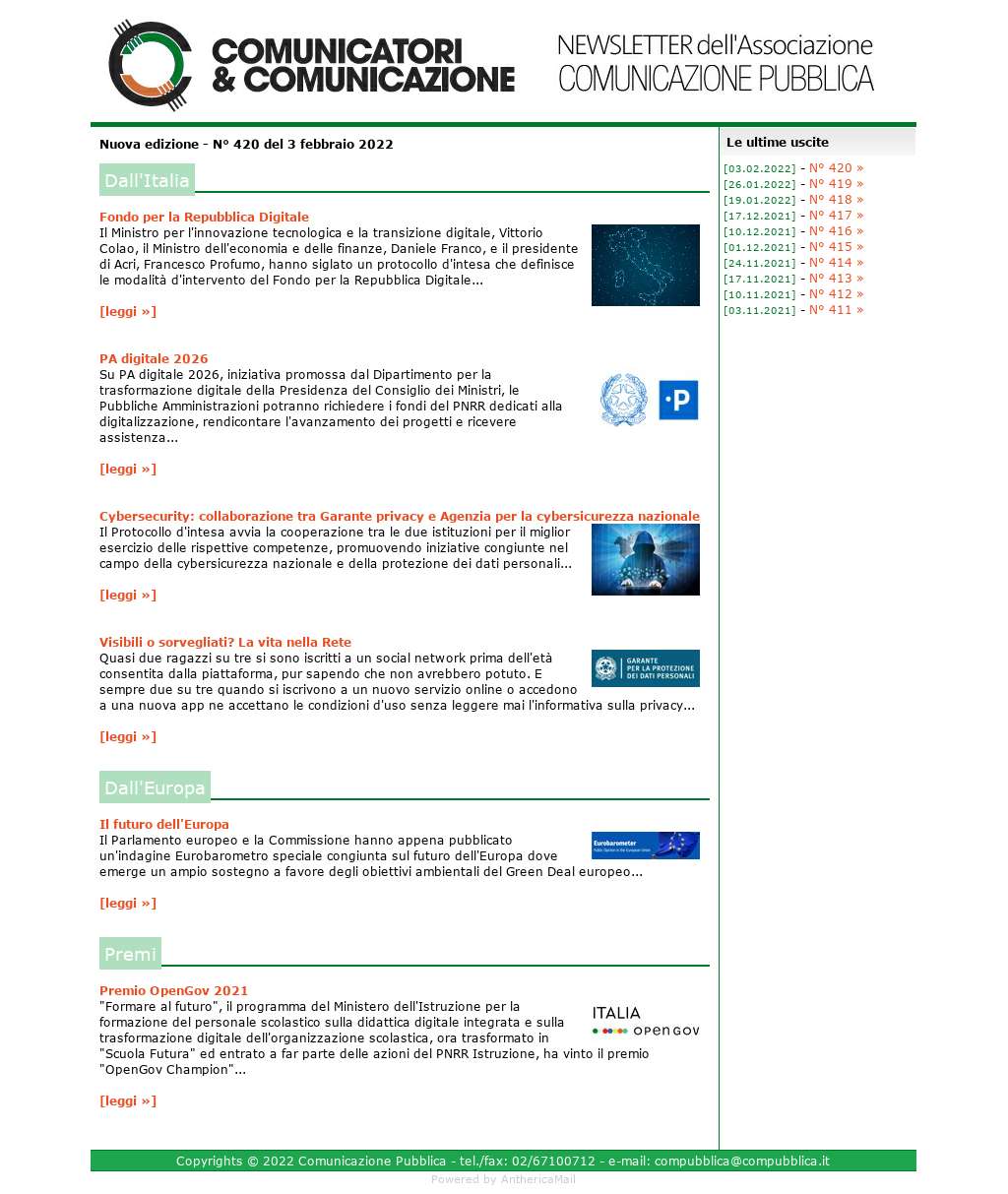 Comunicatori e Comunicazione n° 420 - 02 febbraio 2022
