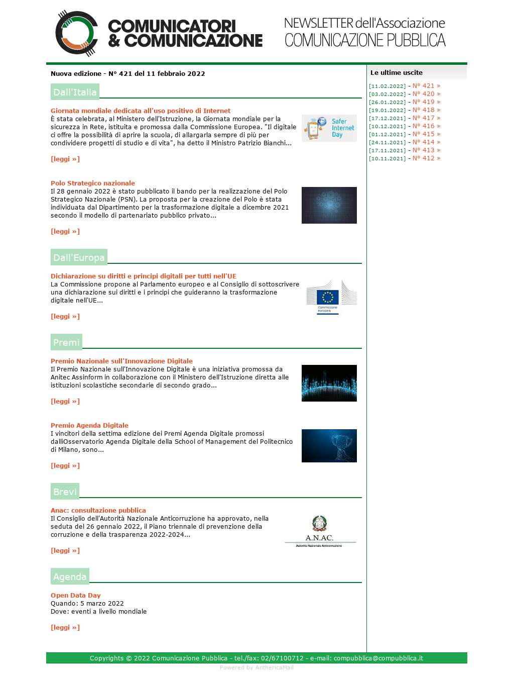 Comunicatori e Comunicazione n° 421 - 11 febbraio 2022