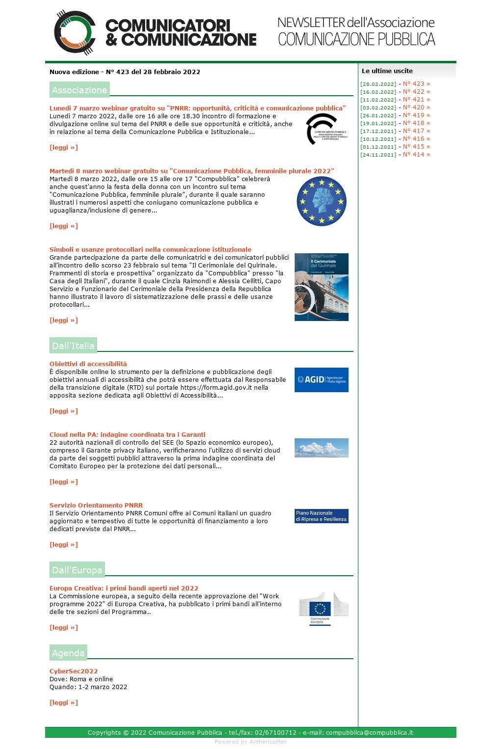 Comunicatori e Comunicazione n° 423 - 23 febbraio 2022