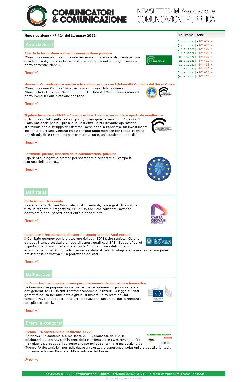 Comunicatori e Comunicazione n° 424 - 11 marzo 2022