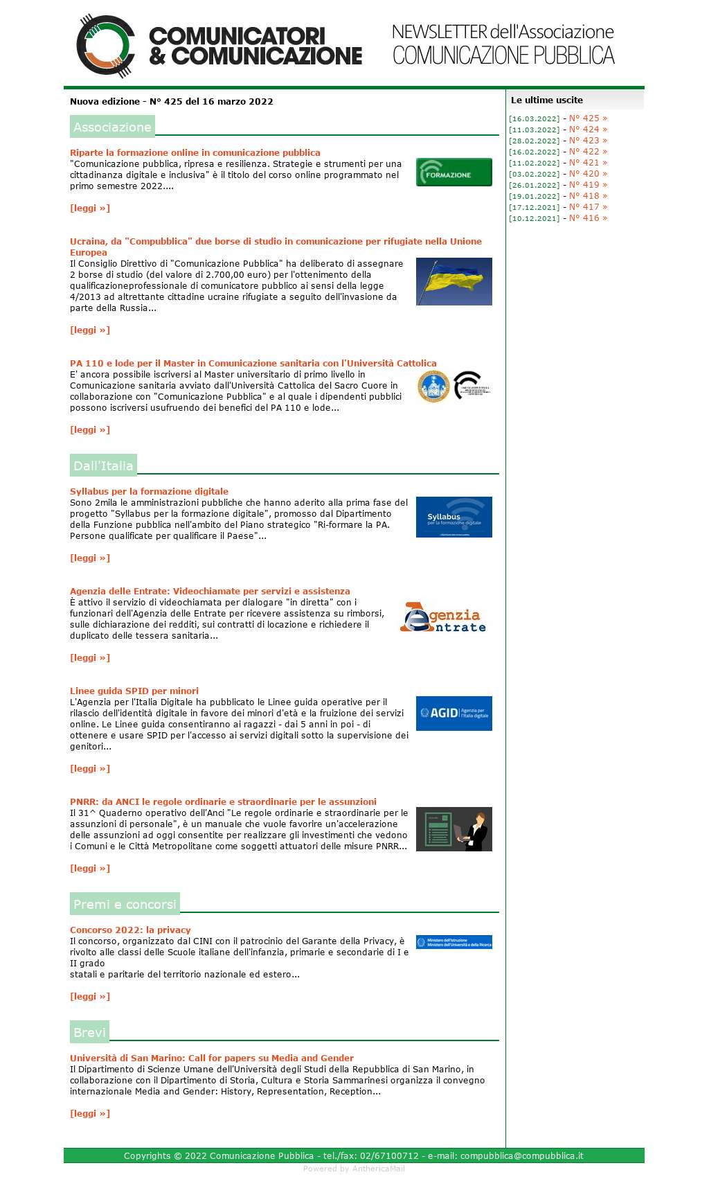 Comunicatori e Comunicazione n° 425 - 16 marzo 2022