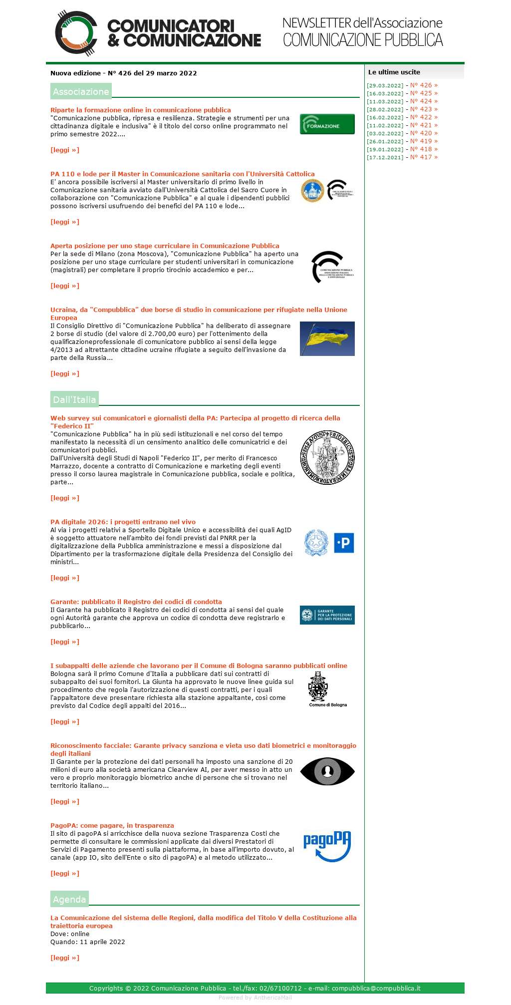 Comunicatori e Comunicazione n° 426 - 29 marzo 2022