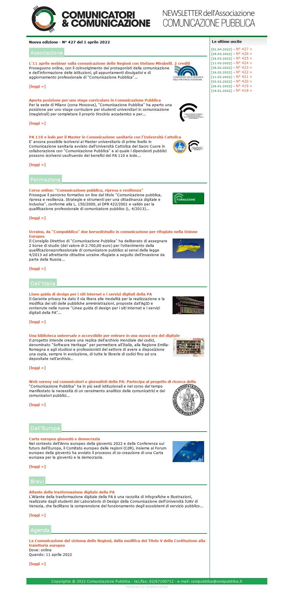 Comunicatori e Comunicazione n° 427 - 31 marzo 2022