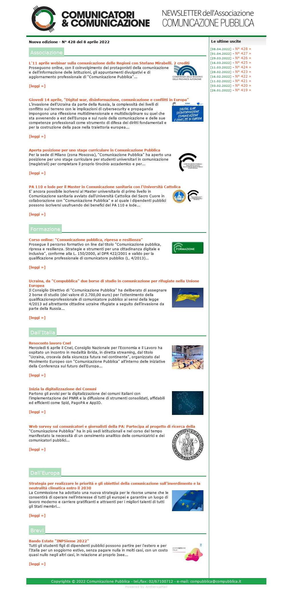 Comunicatori e Comunicazione n° 428 - 8 aprile 2022
