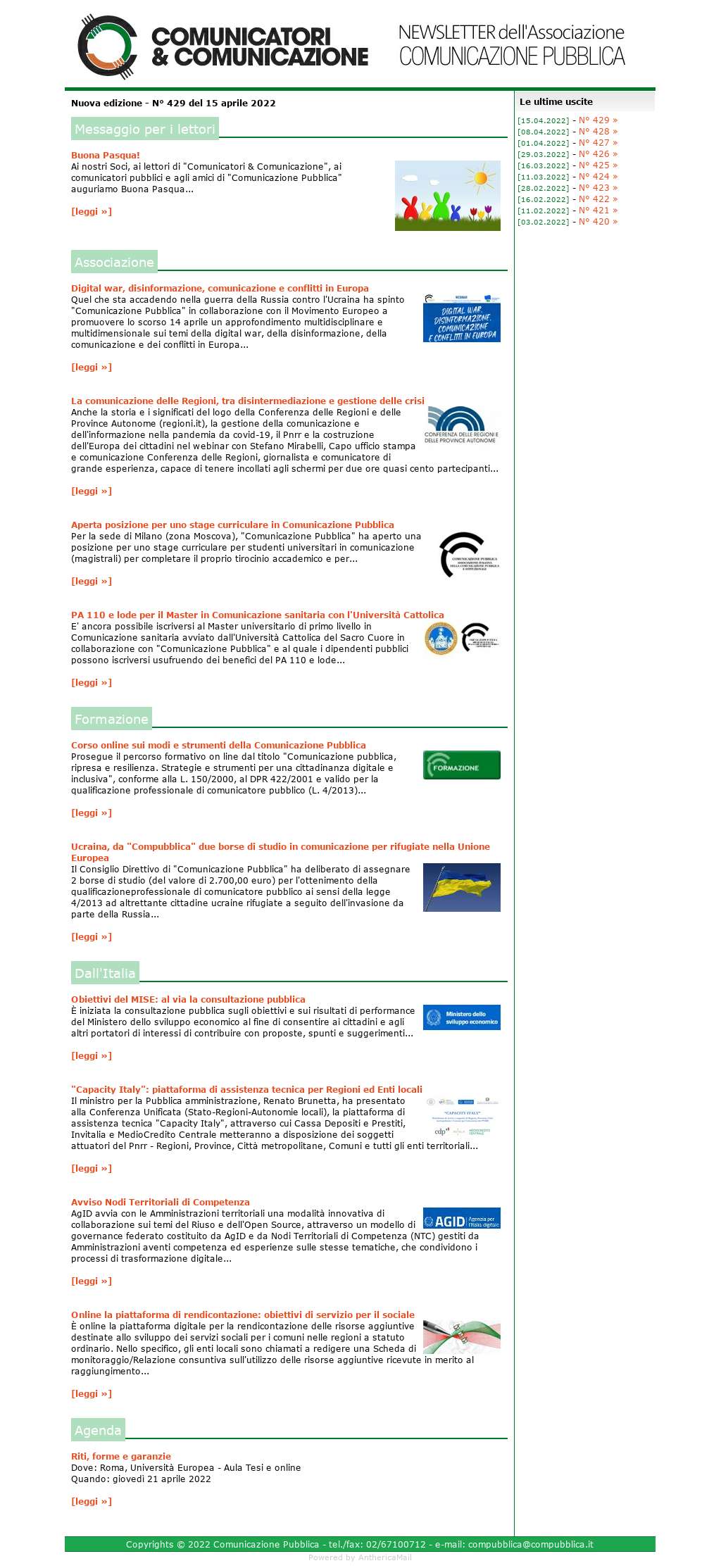 Comunicatori e Comunicazione n° 429 - 15 aprile 2022