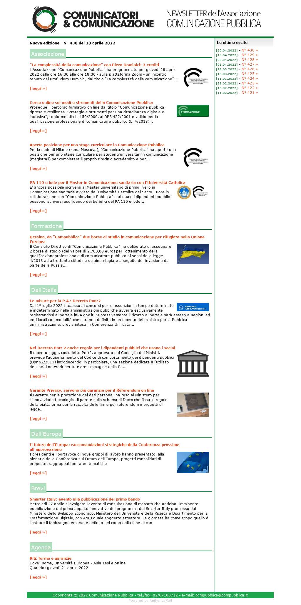 Comunicatori e Comunicazione n° 430 - 20 aprile 2022