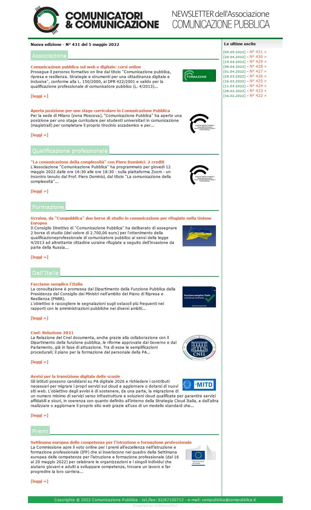 Comunicatori e Comunicazione n° 431 - 4 maggio 2022