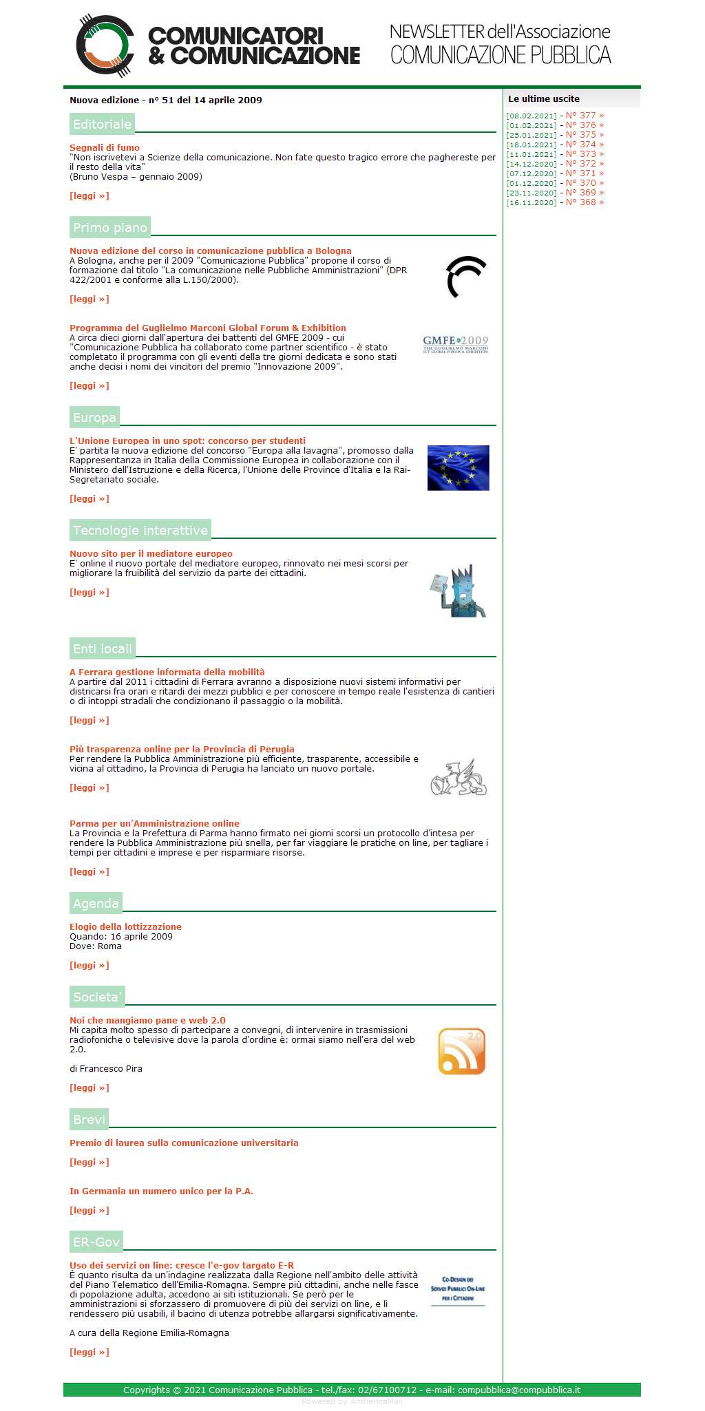 Comunicatori e Comunicazione Newsletter  n� 51 - 14 aprile 2009