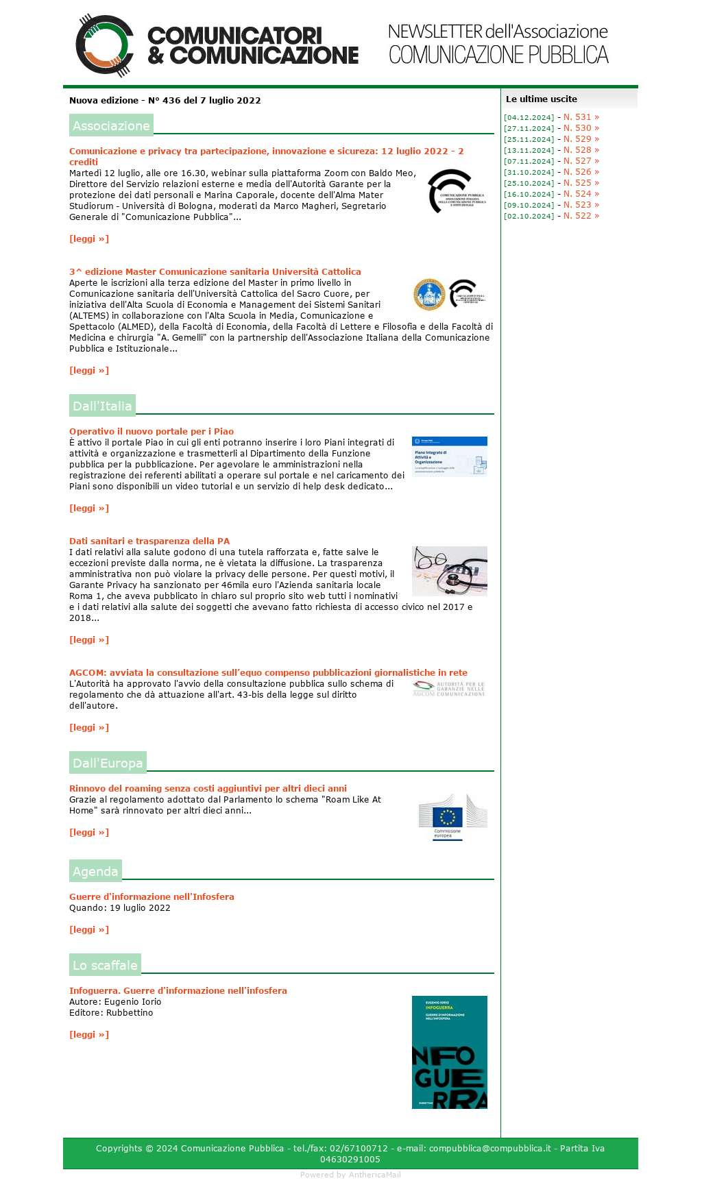 Comunicatori e Comunicazione n° 436 - 6 luglio 2022