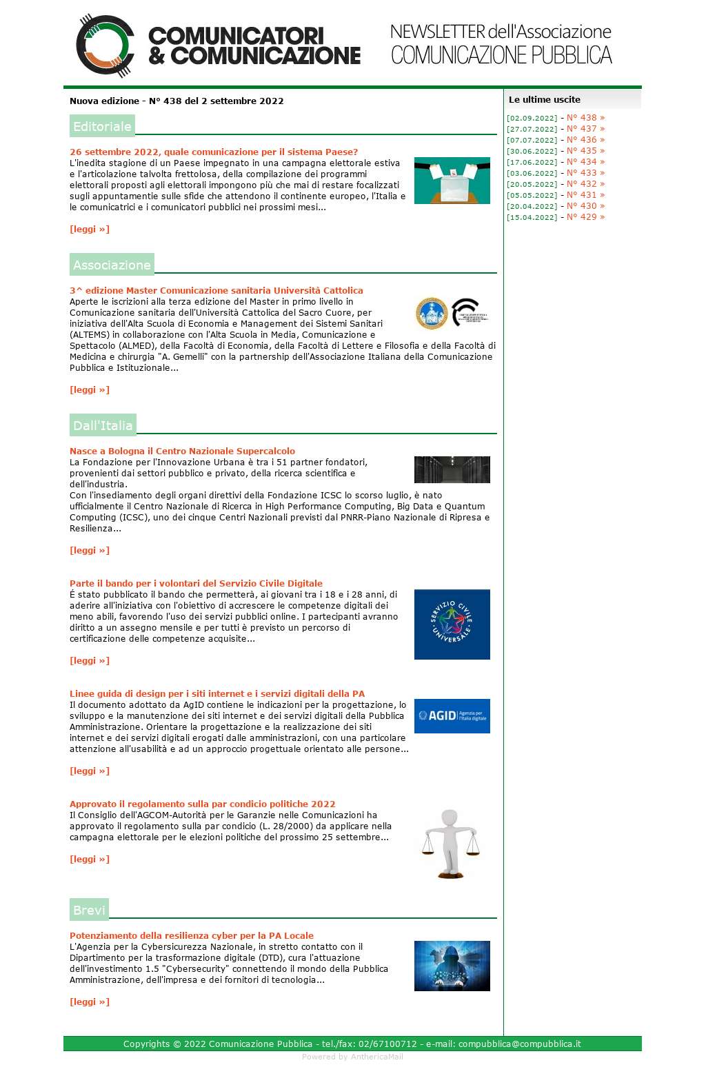 Comunicatori e Comunicazione n° 438 - 1 settembre 2022