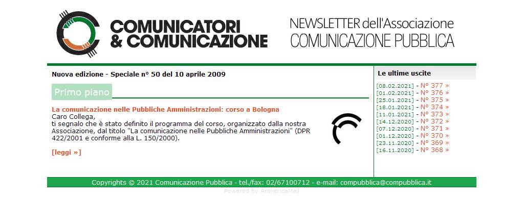 Comunicatori e Comunicazione Newsletter  - Speciale n� 50- 10 aprile 2009