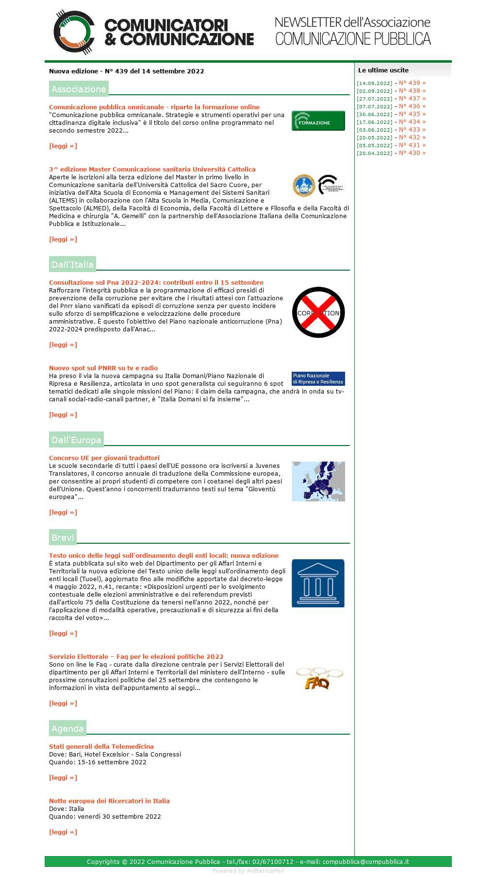Comunicatori e Comunicazione n° 439 - 14 settembre 2022