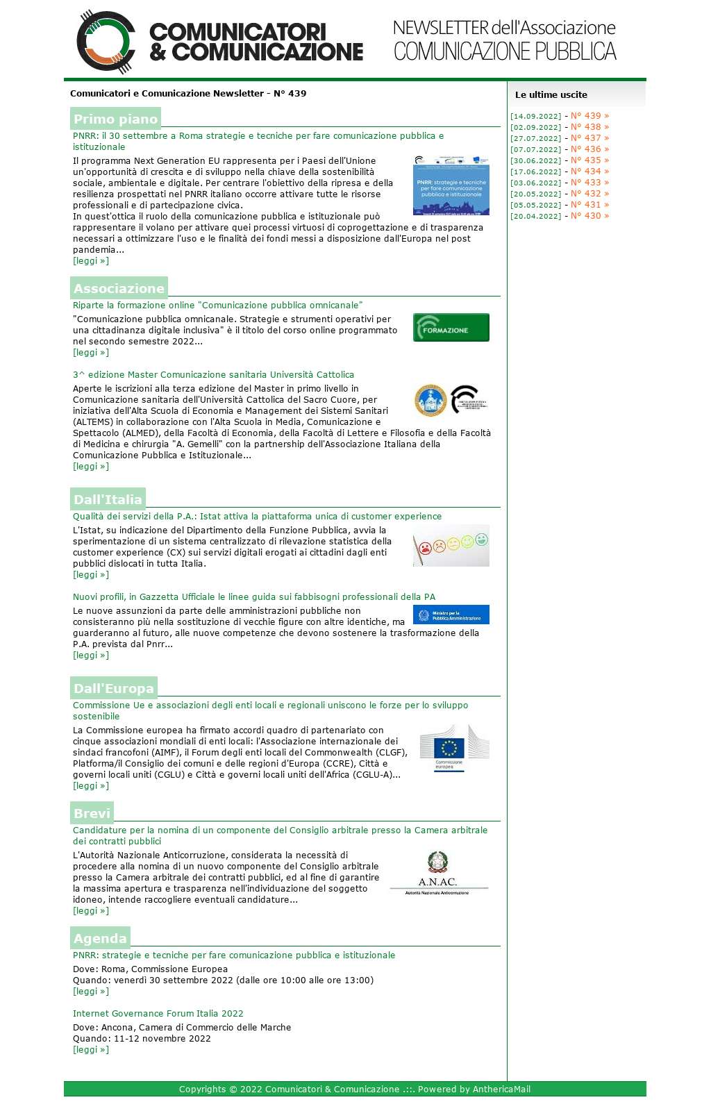 Comunicatori e Comunicazione n° 439 - 26 settembre 2022