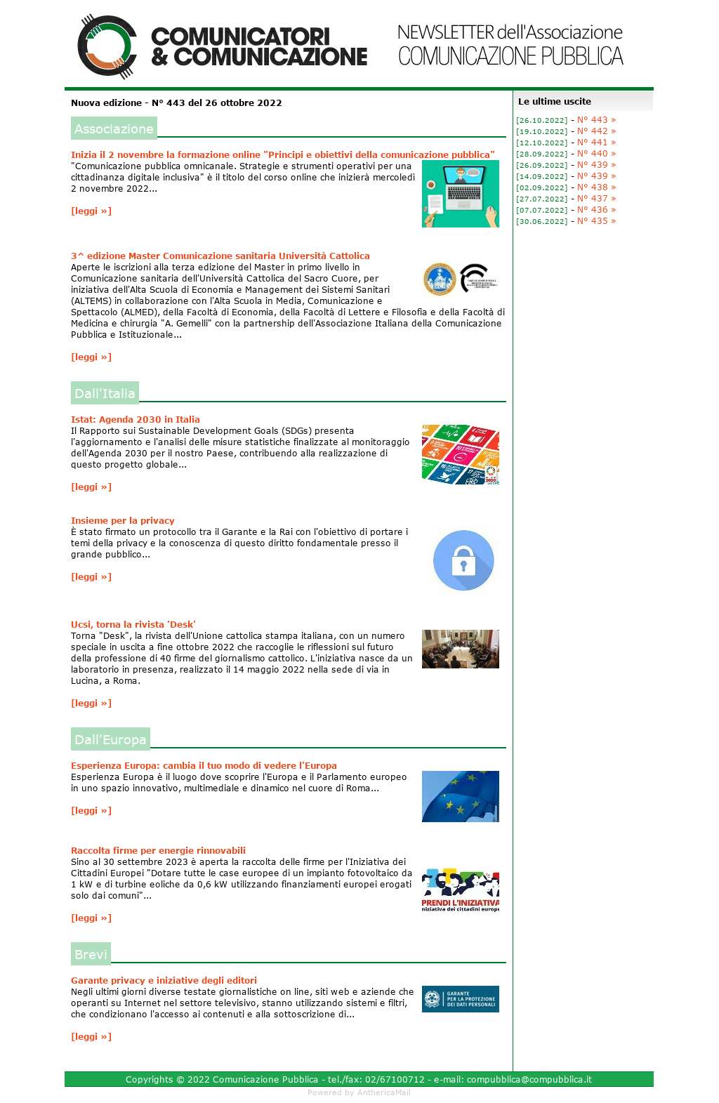Comunicatori e Comunicazione n° 443 - 26 novembre 2022